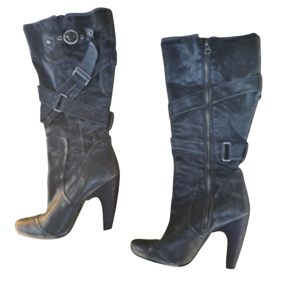 Seychelles Womens Black Leather Knee High Buckle Strap Boots Size 6 High Heel